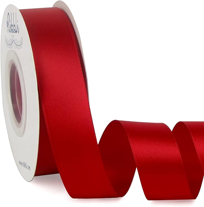 Ribbli Double Faced Red Satin Ribbon,1” x Continuous 25 Yards,Fabric Ribbon Use for Bows Bouquet,Christmas Gift Wrapping,Floral Arrangement