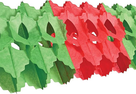 Beistle Red & Green Tissue Paper Hanging Garland Christmas Party Decorations, 5.5" x 12', Red/Green