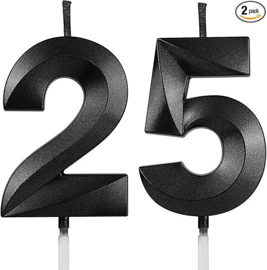 Number 25 Birthday Candles, 1.96 Inch Happy Birthday Cake Candles Cupcakes Topper Decoration for Birthday Party Wedding Anniversary Celebration Supplies (Black)