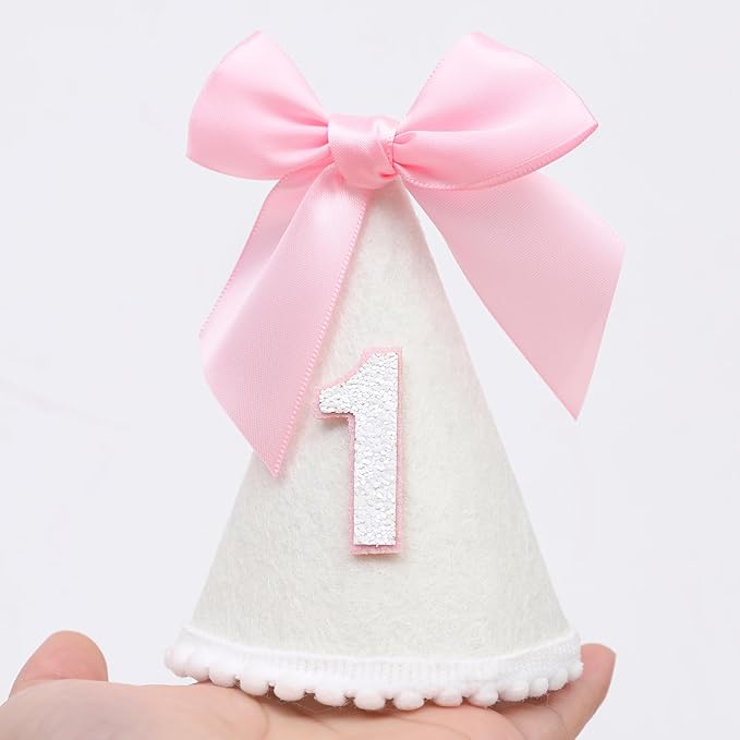 Pink Bow 1/2 Birthday Hat- Pink half Birthday hat, Princess 1st Birthday Supplies,Half Birthday Decorations for Girls
