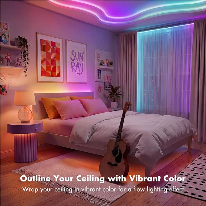 MFWW Smart IC RGB Strip Lights, 32.8FT LED Lights Multiple Colors on One Line, App+Remote Control, Timing, Multimodal, Music Sync, Color Changing Lights for Bedroom, Party Home Decor