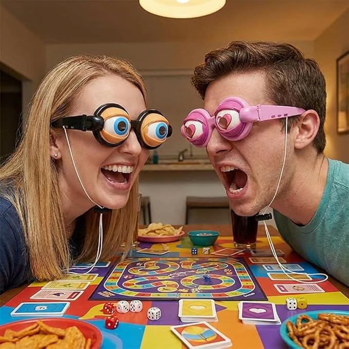 2Pcs Funny Glasses for Adults Crazy Eye Glasses(with 2 Glasses Cords), Eyes Glasses Adult Size Silly Sunglass With Blinking Eyeball for Party and Performances