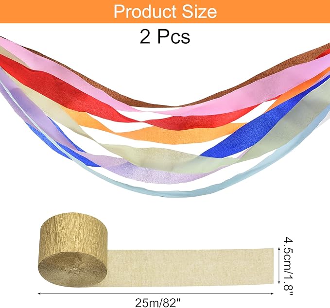 Crepe Paper Roll, Golden Crepe Paper Streamers Sheets, [for Party Streamer Decorations, Birthday Party] - 1.8 Inch x 82 ft / 2 Roll