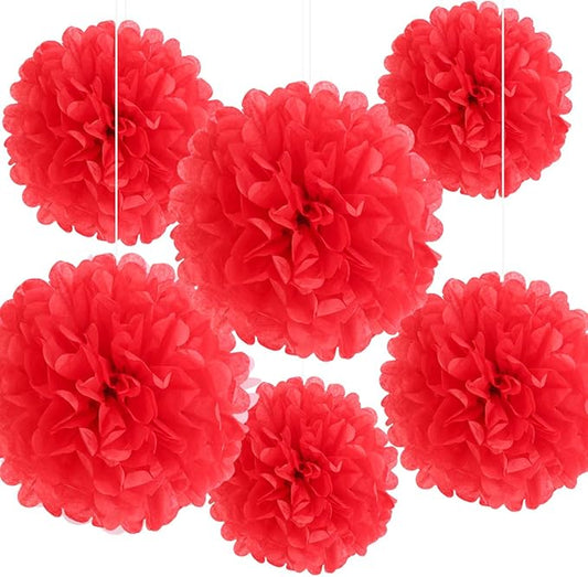 Binpeng Paper Pom Poms Hanging Paper Flower Ball Wedding Celebrations Decorations Outdoor Decoration Flowers Craft for Birthday Party (BIN06-red)