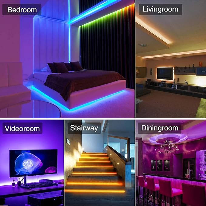 SUPERNIGHT Waterproof Led Strip Lights, 4 Rolls 32.8FT 300Leds Rope Light Flexible Multicolor, RGB Music Sync Color Changing Lights for Party, Kitchen,Home Decoration(Not Included Power Supply)