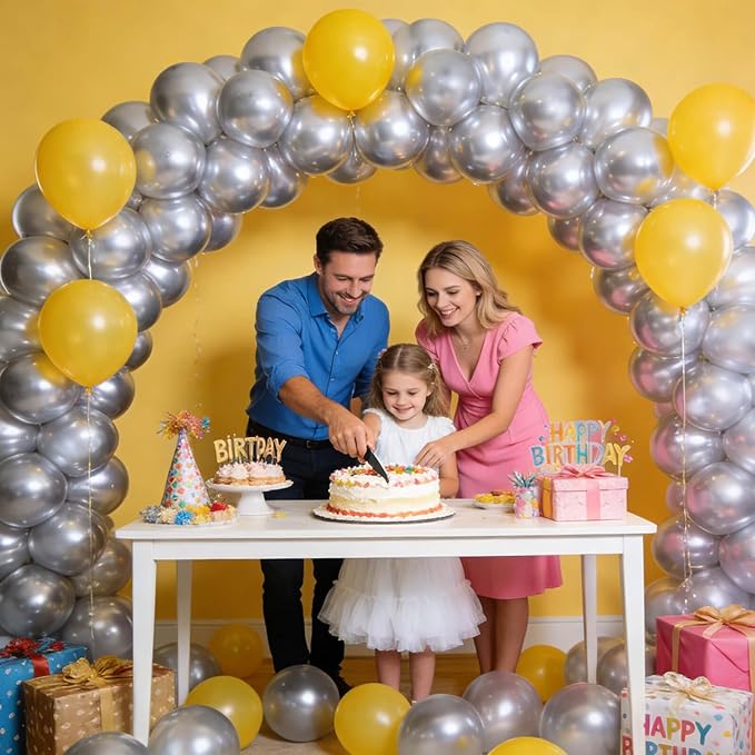 110pcs Metallic silver Balloons, Metallic silver Latex Balloons 12 inch, silver Balloon for Birthday Party Baby Shower Wedding(with 2 Ribbons).