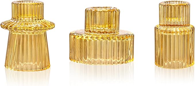 WELLIFE 3 Pcs Amber Glass Candle Holder, Taper Candle Holder, Amber Glass Candlestick Holder for Party, Wedding Decorations, Table Centerpieces and Thanksgiving