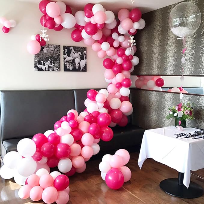 Paready Hot Pink Balloons Set, 60 Pcs 12 Inch Hot Pink Latex Balloons, Pink Confetti Balloon Hot Magenta Party Balloons for Birthday Wedding Baby Shower Princess Valentine's Party Decorations