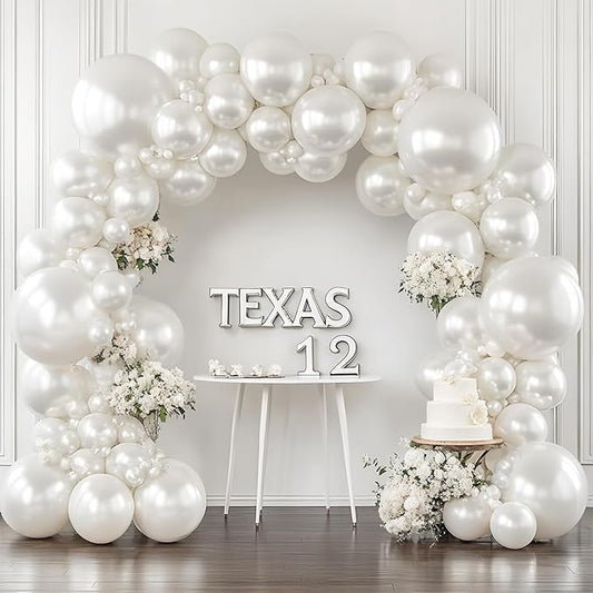 Pearl White Balloons Arch Kit - Double Stuffed White Balloon Arch Kit Different Sizes 18/12/10/5inch White Latex Balloons for Wedding Bridal Shower Anniversary Birthday Party Decoration
