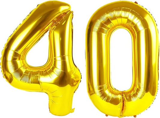 Number 40 Balloon, 40 Inch Gold 40th Birthday Decoration for Women & Men, Large Foil Party Decorations for Engagement Celebration Memorial Day's Supplies