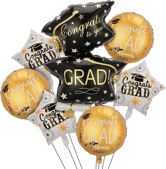 7Pcs Congrats Grad Balloons Set Graduation Hat Balloon Class of 2026 Graduation Party Decorations for College High School Grad Party 2026