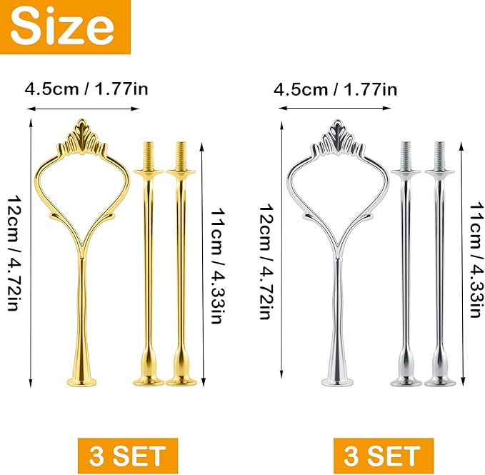 6 Set Tiered Tray Hardware for Cake Stand Mold Crown 3 Tier Cake Stand Fittings Hardware Holder for Wedding and Party Making Resin Cupcake Dessert Platter Serving Stand (Gold & Silver, M)