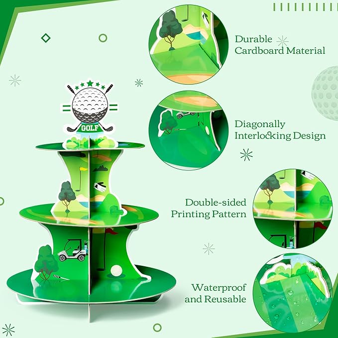 2 Sets Golf Cupcake Stand 3 Tiers Golf Themed Cake Stand Cardboard Dessert Tower Birthday Party Decorations Dessert Cake Table Displays Sport Party Supplies for Sport Themed Birthday Decor