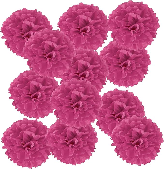 PATIKIL 14inch Tissue Paper Pom Poms, 12PCS Pom Poms Paper Flowers Ball Tissue Paper Flowers for Wedding Bridal Shower Birthday Bachelorette Party Backdrop Decoration, Rose Red