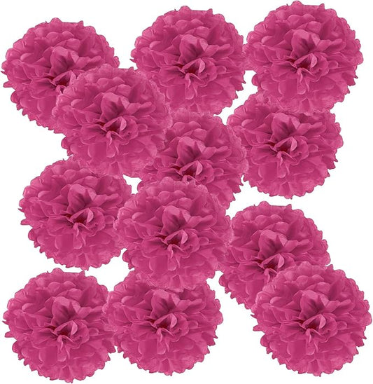 PATIKIL 14inch Tissue Paper Pom Poms, 12PCS Pom Poms Paper Flowers Ball Tissue Paper Flowers for Wedding Bridal Shower Birthday Bachelorette Party Backdrop Decoration, Rose Red