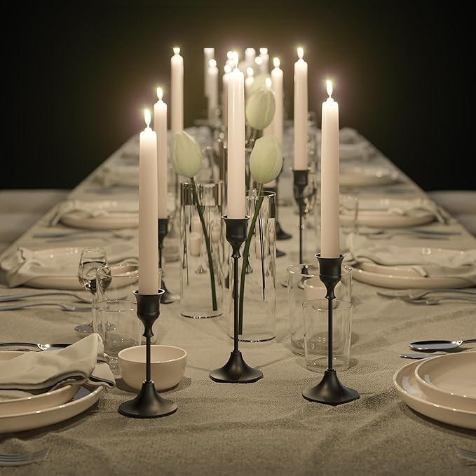 FSyueyun 6 Pcs Black Candle Holder, Elegant Metal Taper Candle Holders Set, Modern Candlestick Holders for Table Centerpiece, Fireplace Mantel, Wedding, Christmas Home Decor and Housewarming Gift