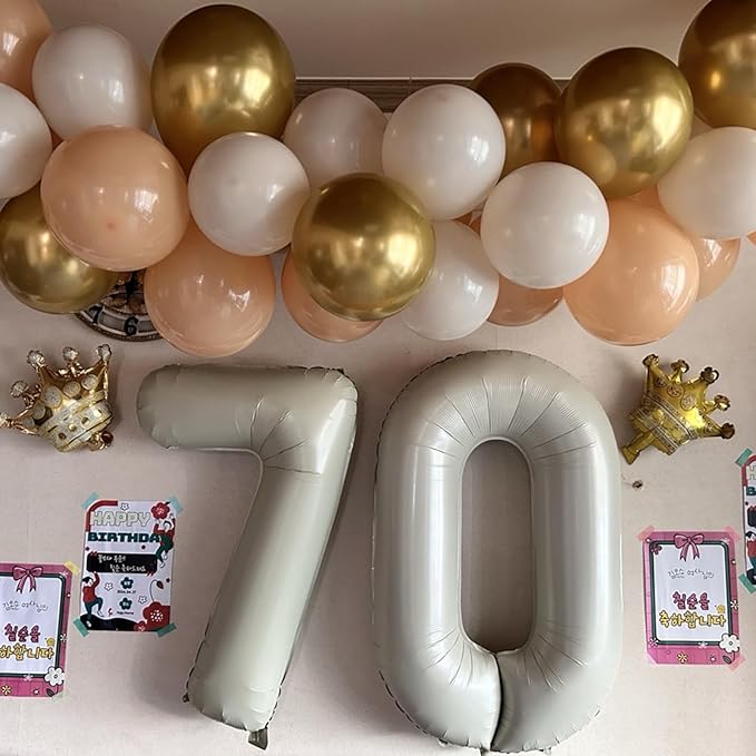40 Inch Cream Number Balloons 0-9, Giant Self-Sealing Beige Foil Number 0 White Sand Digit Helium Balloon for Boys Girls Women Men Party Anniversary Supplies Decorations