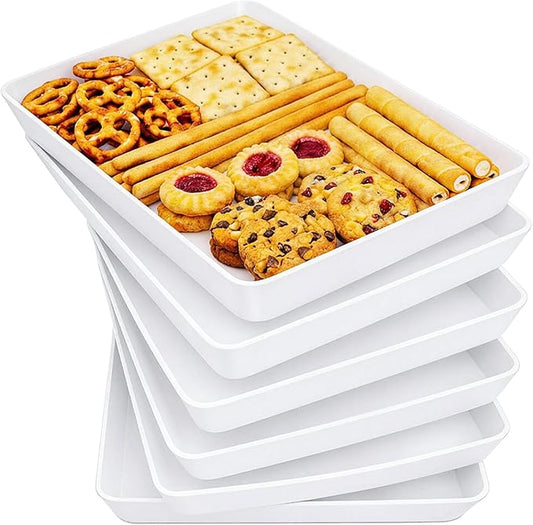 Lifewit Large Plastic Serving Trays, 14.5" x 9.5" Reusable Food Serving Platters, White Catering Trays for Parties, Buffet, Snacks, Fruit, Appetizers & Charcuterie, BPA-Free, Set of 6