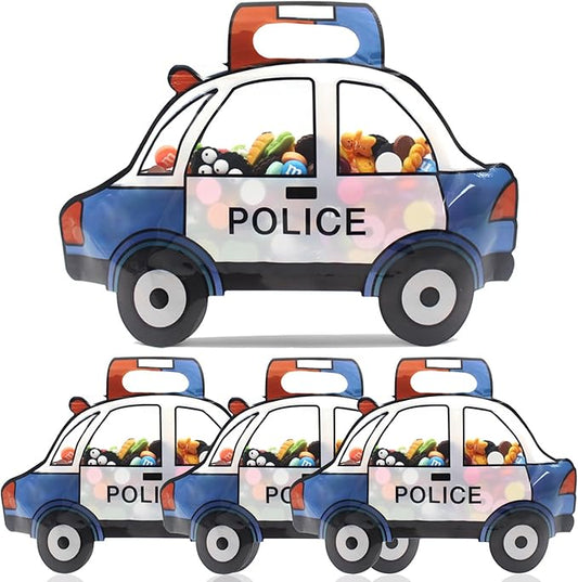 30 Pack Goodie Bags - Cartoon Police Car Candy Treat Bags with Handle - Resealable, Small Plastic Ziplock Seal Party Favor Birthday Bags
