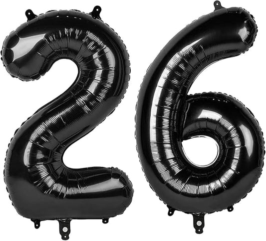26 Numbers Balloon Black, Foil Happy 26th Birthday Balloon for Men & Women,40 Inch Large Balloons for 2 6 26 62 2026 Wedding Marriage Proposal Engagement Decorations