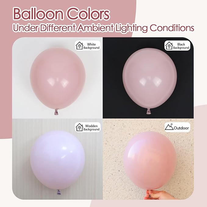 120pcs Dusty Pink Balloons, 18 12 10 5 inch Pastel Pale Lihgt Pink Balloons Different Sizes Dusty Rose Balloon Arch Kit for Boho Bachelorette Baby Shower Birthday Party Decorations