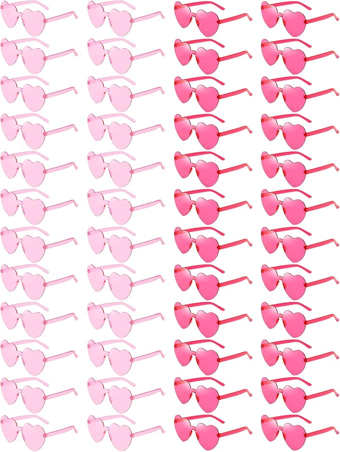 Matcheck 48 Pack Heart Rimless Sunglasses Frameless Colored Party Glasses Transparent Fun Eyewear for Adult