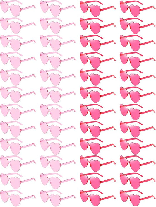 Matcheck 48 Pack Heart Rimless Sunglasses Frameless Colored Party Glasses Transparent Fun Eyewear for Adult