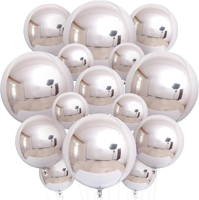 KatchOn, Metallic Silver Balloons - 22 Inch Pack of 14 | 4D Round Foil Balloons for Silver Party Decorations | Graduation Balloon for Birthday, Disco Party Decorations, Graduation Decorations 2026