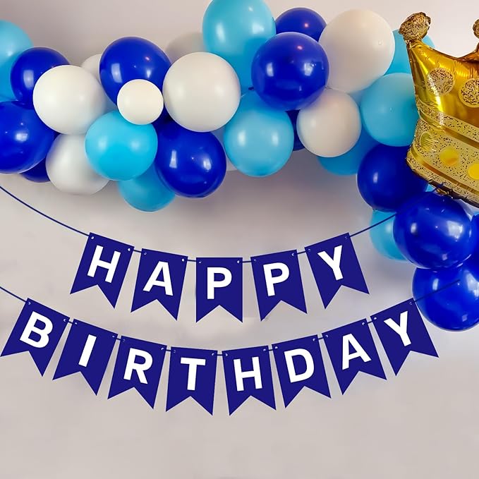 Pre-Strung Navy Blue Happy Birthday Banner Signs Party Decorations for Women Men Girls Boys