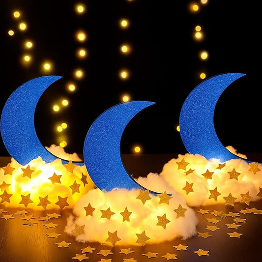 Wonderjune 9 Sets Twinkle Twinkle Little Star Table Centerpieces DIY Moon Baby Shower Decorations Little Star Cloud Decor for Baby Shower Birthday Party DIY Crafts(Glitter Blue)