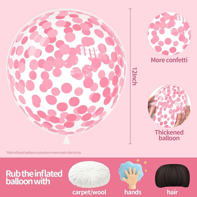 Pink Confetti Balloons, 25 Pcs Thickened 12 Inch Clear Latex Balloon with Confetti Inside for Graduation Decorations Engagement Bridal Shower Party Baby Shower Birthday Party Decorations Supplies