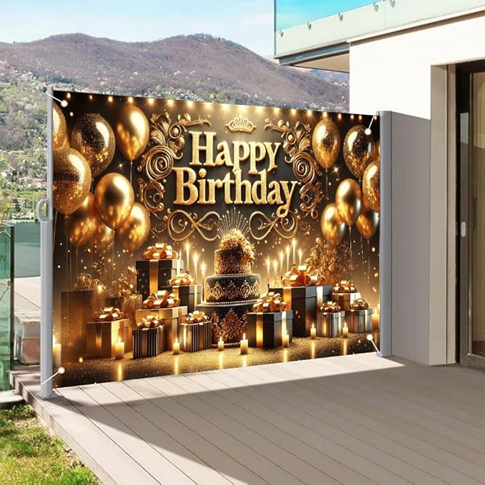 Happy Birthday Party Banner, Festive Balloons and Lights Design, 71x43in Party Decorations for Birthday Event, Party Backdrop, Home Decor