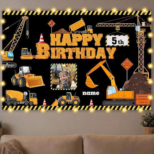 Custom Construction Birthday Party Supplies,Personalization Construction Birthday Party Decorations,Construction Birthday Backdrop Banner