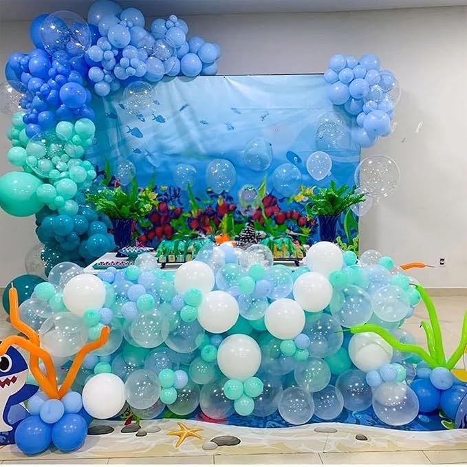 HILAVO Teal Blue Balloons 12 Inch 60pcs Ocean Turquoise Blue Party Balloons Transparent Metallic Pastel Light Blue Latex Helium Balloon for Under The Sea Birthday Baby Shower Shark Party Decorations