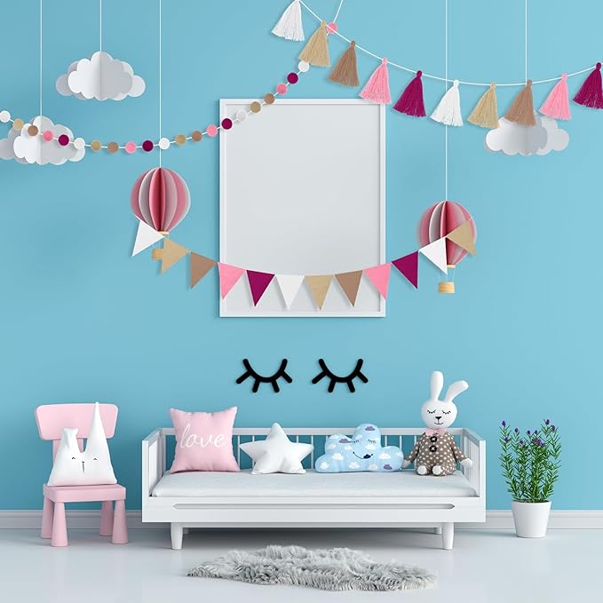 Irenare 9.8 ft Pom Pom Garland Felt Rainbow Garland 2026 Graduation Party Decoration Colorful Pennant Tassel Banner Back to School Birthday Triangle Banner for Classroom School Mantel(Pink)