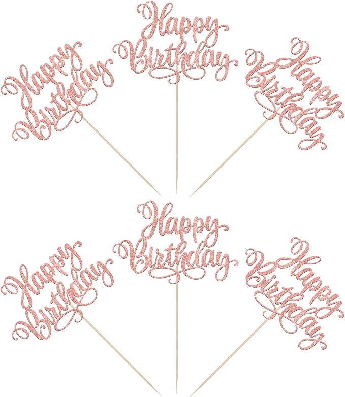 12 PCS Happy Birthday Centerpiece Sticks Double Sided Glitter Happy Birthday Table Flower Centerpieces Decorations for Celebrating Anniversary Theme Party Centerpieces Supplies Rose Gold