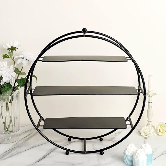 21 Inches Matte Black 3 Tier Metal Wheel Cupcake Holder Dessert Stand | Display Tower for Birthday Wedding Party Events Reception Catering Dining Decorations Supplies