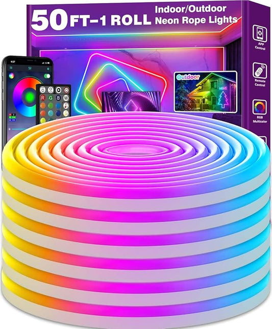 AILBTON 50Ft Neon Rope Lights,Flexible Led Rope Lights Control with App/Remote,Multiple Modes Music Sync Gaming RGB Led Neon Lights for Bedroom Outdoor