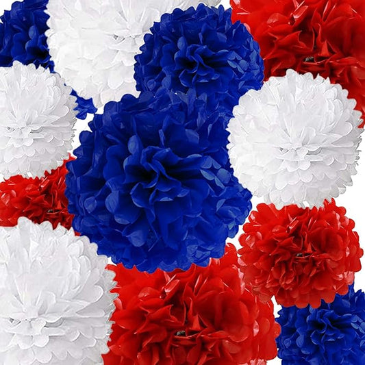 Red White and Blue Tissue Paper Pom Poms 12Pcs- Hanging Paper Flowers for Wedding Birthday Graduations Christmas and Special Occasions(10 & 12 inch) ﻿