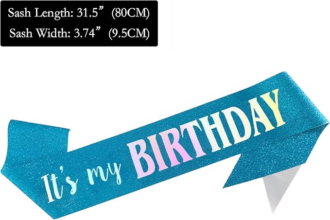 It's My Birthday Sash, Dazzle Foil Letter Glitter Blue Birthday Sash for Women Men Girl Boy Kids Teenager Funny Bday Gifts Party Favors Photo Prop