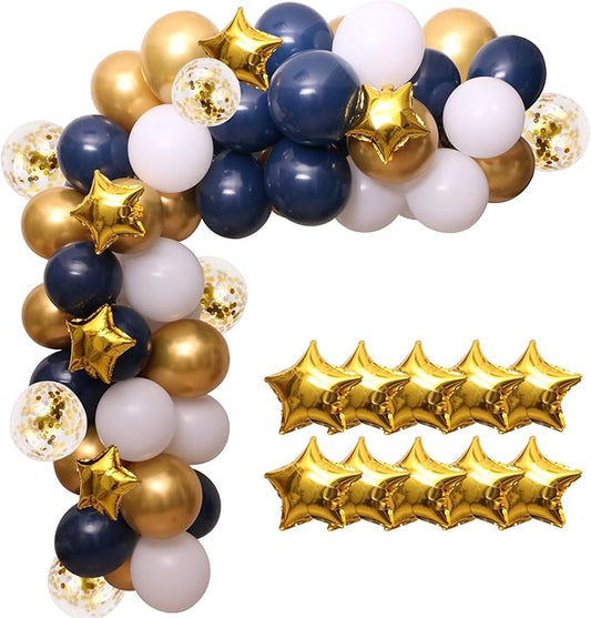 Navy Blue Balloon Garland Kit - 102pcs Blue and White Balloons with Gold and Star Foil Balloons - Party Decoration Arch for Graduation 2026 Birthday Baby Shower