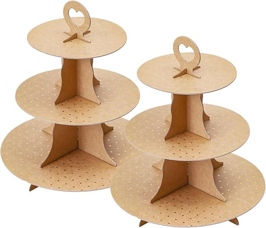 Soleebee 3-Tier Round Cupcake Stand, Cardboard Cupcake Tower, Dessert Cup Cake Stand Tower for Birthday Wedding Party Decoration, Cupcake Tier Stand 2 Set (Brown Golden Dot)