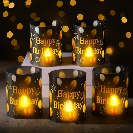 10 Sets Happy Birthday Centerpieces for Tables Black and Gold Birthday Decorations Lantern Boxes with Tea Lights Candles Centerpieces for Table Ideas for Women Men Party Supplies