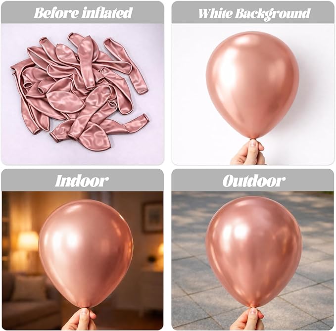 Voircoloria Metallic Rose Gold Balloons, 66pack 12inch Chrome Rose Gold Latex Party Balloons for Birthday Baby Shower Valentine's Day Graduation Wedding Gender Reveal Anniversary Party Decorations