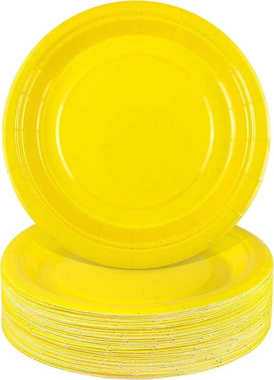 Breroa 72 Pieces Yellow Paper Plates 7 Inch Bulk Paper Plates Disposable Round Dessert Plates Heavy Duty Solid Color Paper Plates Table Decors Party Supply for Birthday Party, Dinner Table, Wedding