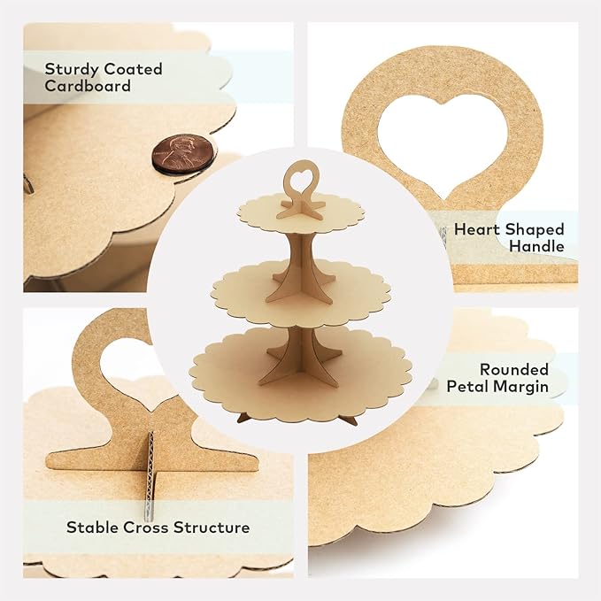 3-Tier Brown Cupcake Stand, Vintage Kraft Paper Dessert Display Tower, Rustic Party Serveware for Wedding Birthday Baby Shower (2-Pack) ﻿