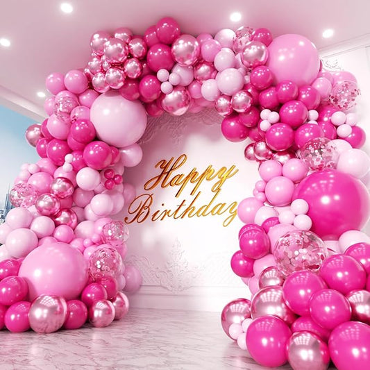 Pink Balloons Garland Arch Kit 170pcs, Hot Pink Metallic Pink Shades of Pink Valentine's Day Balloons for Birthday Wedding Princess Theme Engagements Baby Shower Party Decorations