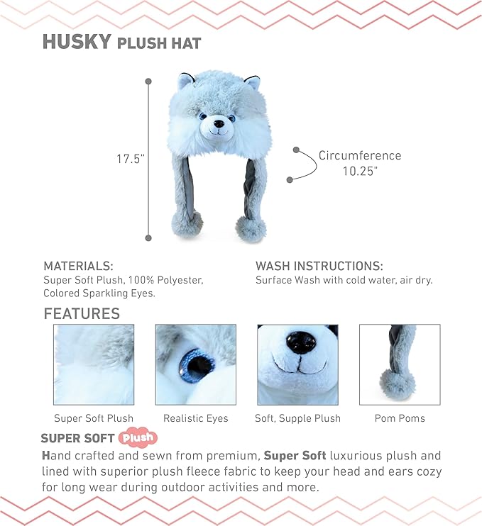 DolliBu Plush Hat – Super Soft Fleece Stuffed Animal Beanie with Ear Flaps, Cozy Warm Winter Hat for Kids – One Size