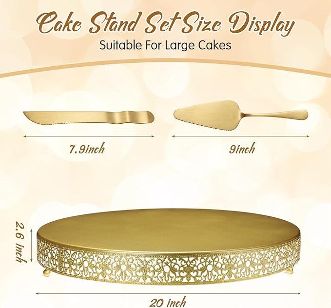 Wenqik 20 Inch Gold Cake Stand Set Metal Round Cupcake Dessert Stand with Cake Cutting, Spatula Wedding Cupcake Pastry Display Candy Holder Display for Wedding Party Birthday Baby Shower(Classic)