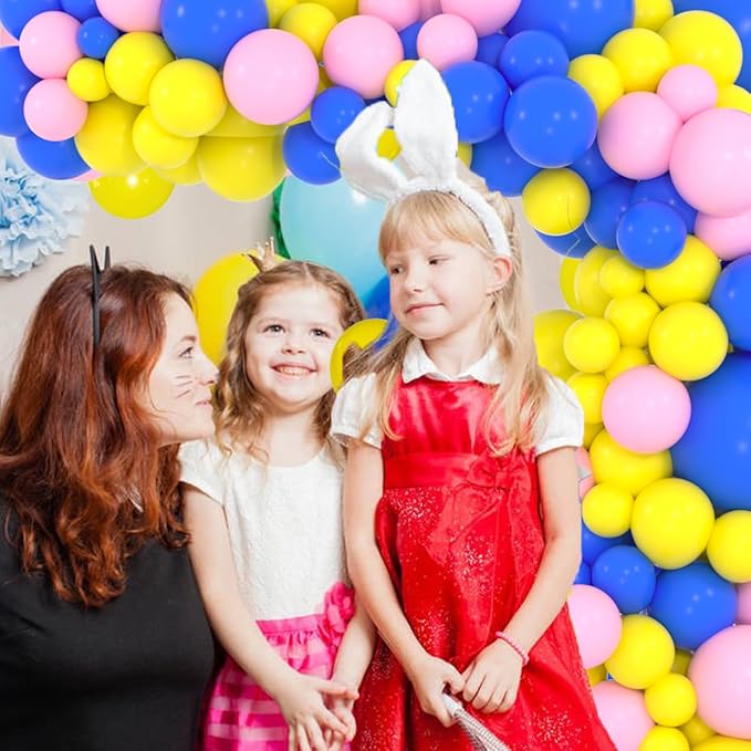 Royal Blue Yellow Pink Balloon Garland Arch Kit - 122PCS Pink Yellow Balloons Blue Balloons Garland for Birthday Wedding Baby Shower Graduation Anniversary Party Decorations
